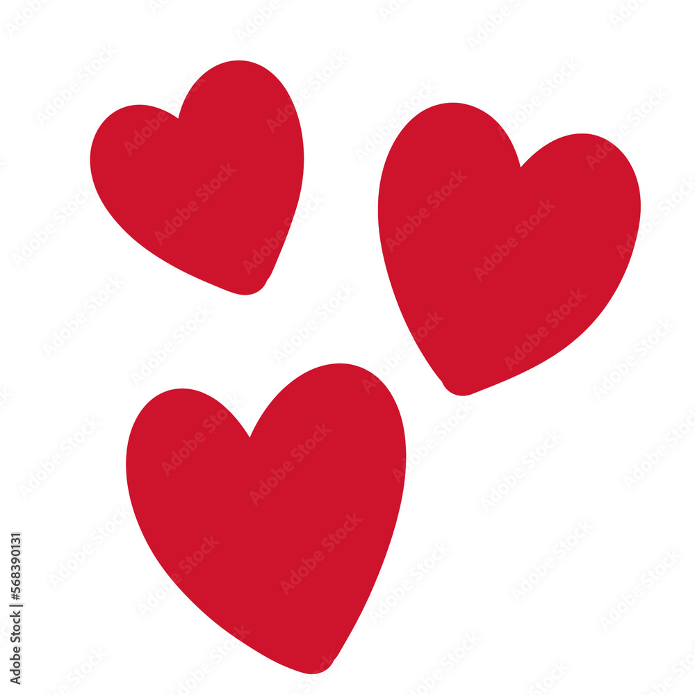 Three Red Hearts doodle isolated