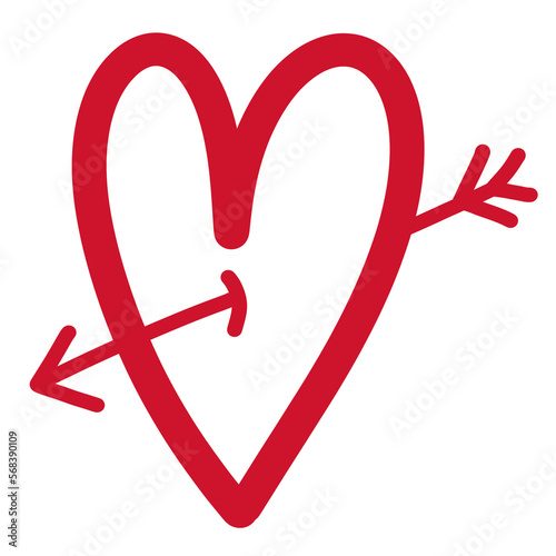 Red Heart with arrow doodle isolated
