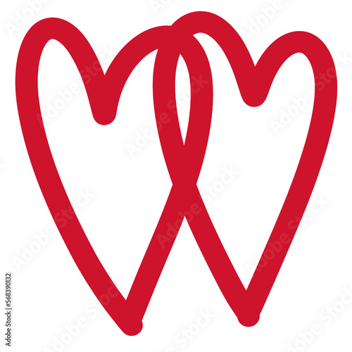 Double Red Heart doodle isolated