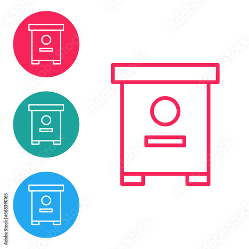 Free Download Red line Hive for bees icon isolated on white background. Beehive symbol. Apiary and beekeeping. Sweet natural food. Set icons in circle buttons. Vector - GFXLoad