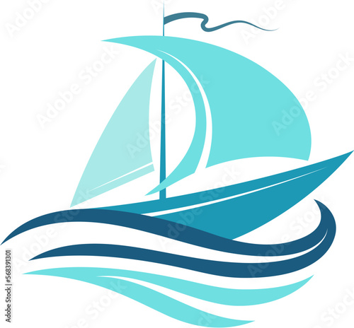 Yacht with sails silhouette, design for nautical travel