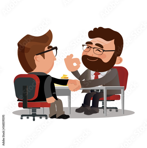 Businessman partners shaking hands after signing contract agreement