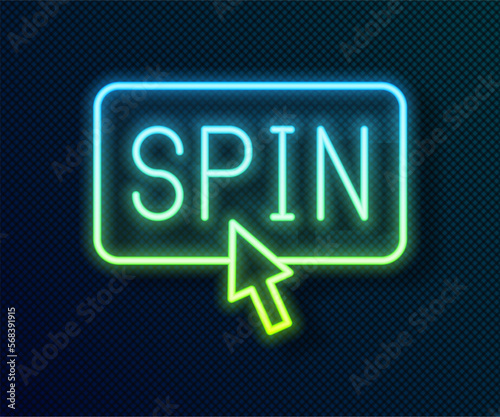 Glowing neon line Slot machine spin button icon isolated on black background. Vector
