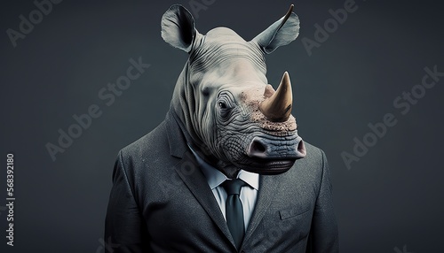 Portrait of a White Rhinoceros in a business suit ready for action.