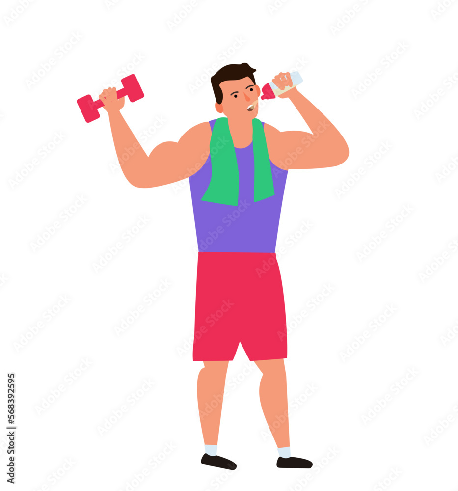man drinking protein shake and lifting dumbbell vector illustration man drinking protein shake and lifting dumbbell vector illustration