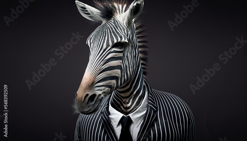 portrait of a Grevys Zebra in a business suit, ready for action