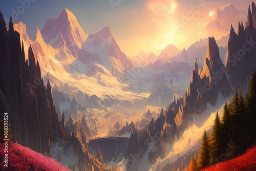 sunset in the mountains created with generative ai technology