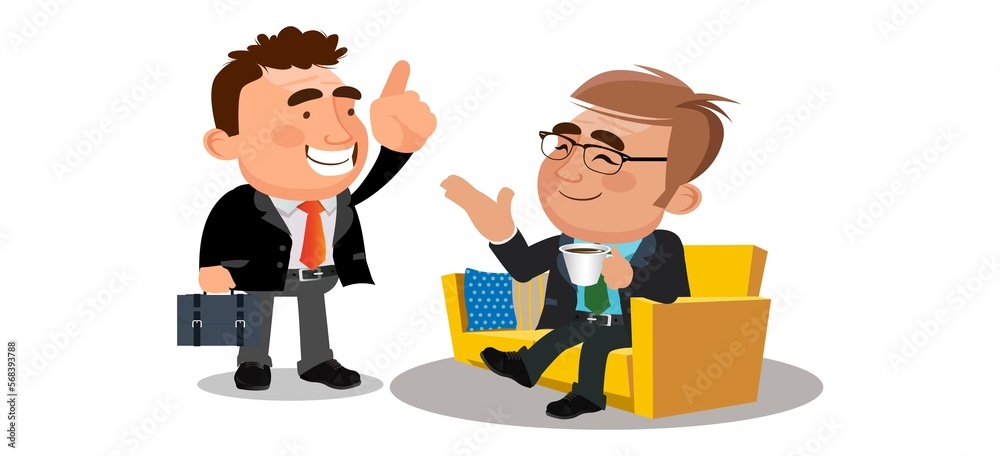 Obraz premium Business people or colleagues sitting together and drinking coffee or tea having nice chat