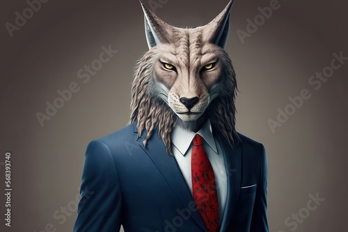 Portrait of a Lynx in a business suit ready for action.