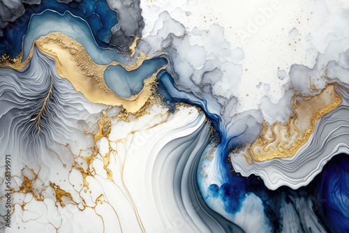 abstract background alcohol ink blue and gold