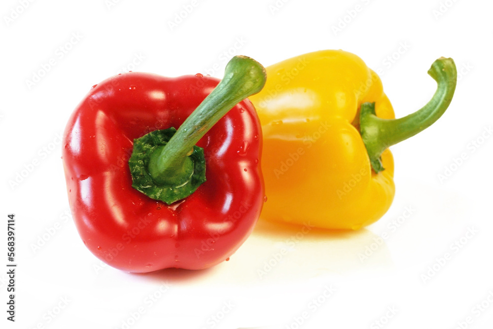 yellow and red bell peppers set isolated on white background, sweet peppers collection. yellow and red bell peppers set isolated on white background, sweet peppers collection.