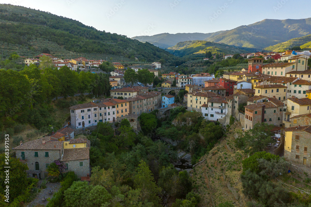 Drone photography of old italian mountain town