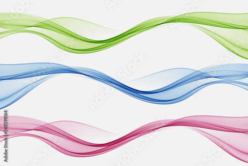 Red, green and blue flow of wavy lines, abstract wave background. Set of vector waves.