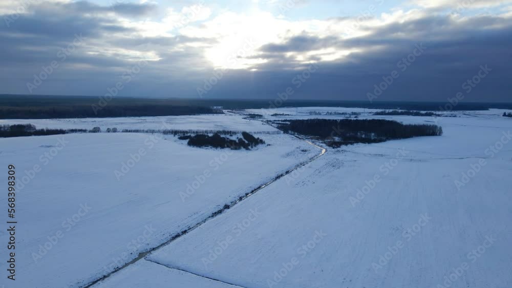 Aerial view of a flowing icy river Aerial view of a flowing icy river