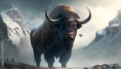 giant buffalo created using Generative AI Technology photo