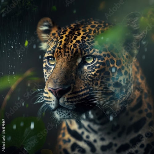 Leopard in seinem nat  rlichen Lebensraum  moody  Wildtier Portrait  magisches Bokeh erstellt durch generative AI 