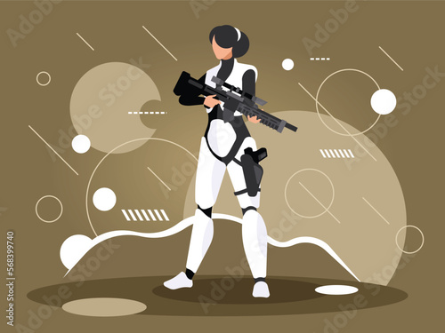 Woman warrior with a gun. Starship Troopers. Planet conquest. Vector illustration