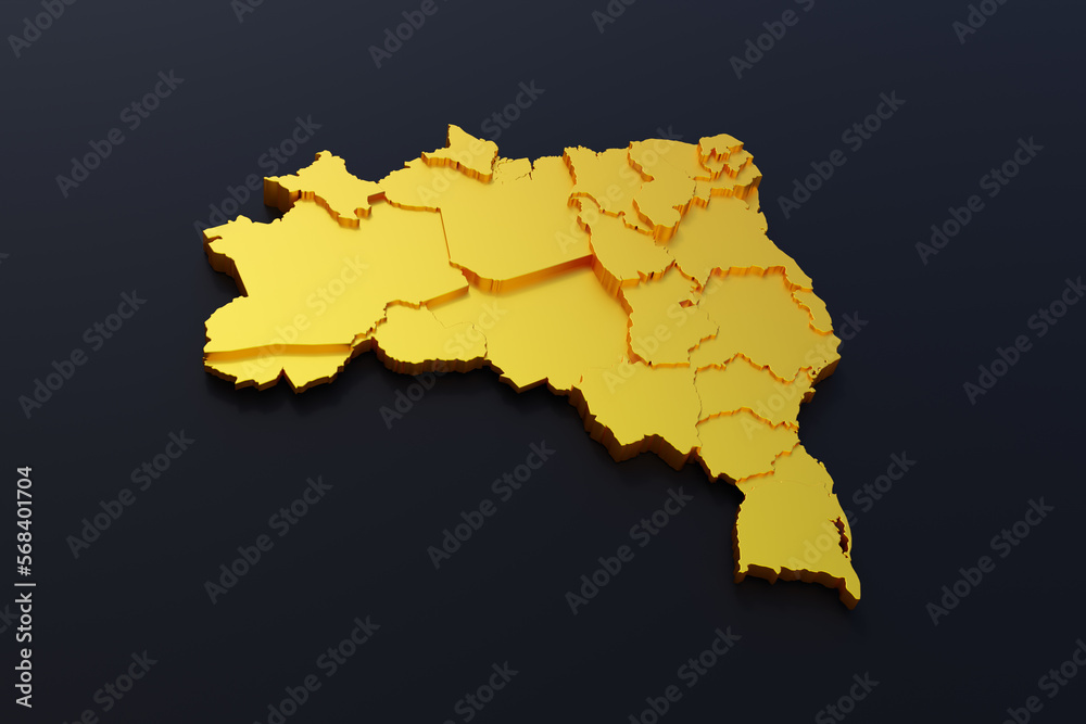 Obraz premium 3d Golden Brazil Map on black background