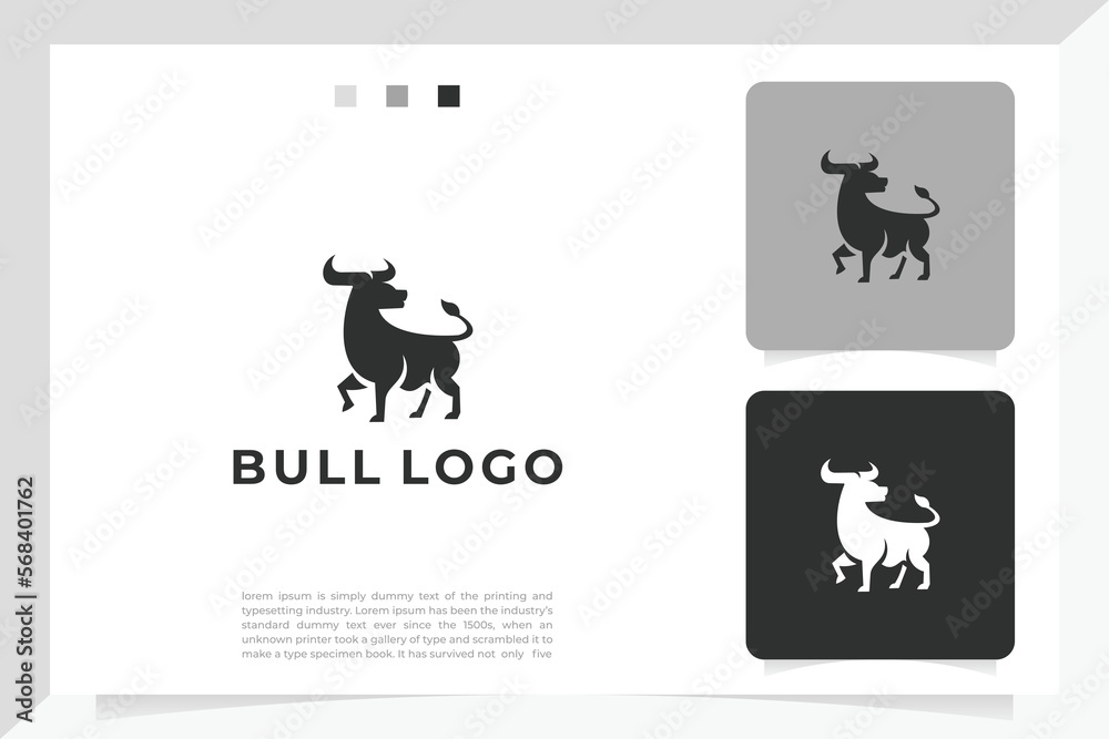 Bull silhouette , monochrome logo, symbol of the year in the Chinese zodiac calendar. Vector illustration of a standing horned ox or a black angus isolated on a white background