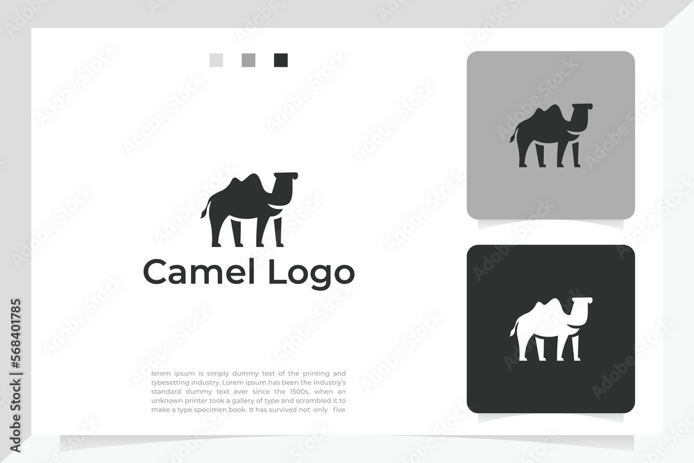 camel logo vector in black and white style. suitable for businesses, animal buying and selling companies, and others. can also be used as a logo, icon, brand, mascot, and tattoo