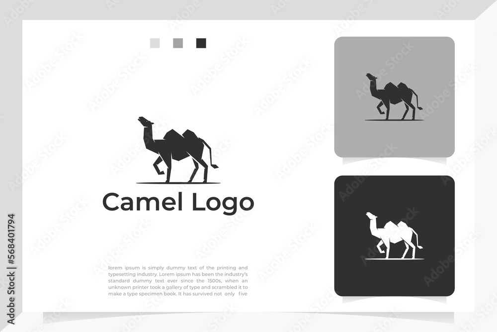 camel logo vector in black and white style. suitable for businesses, animal buying and selling companies, and others. can also be used as a logo, icon, brand, mascot, and tattoo