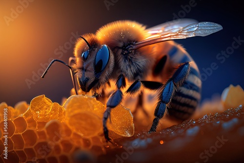 Bee on honeycomb. Generative AI