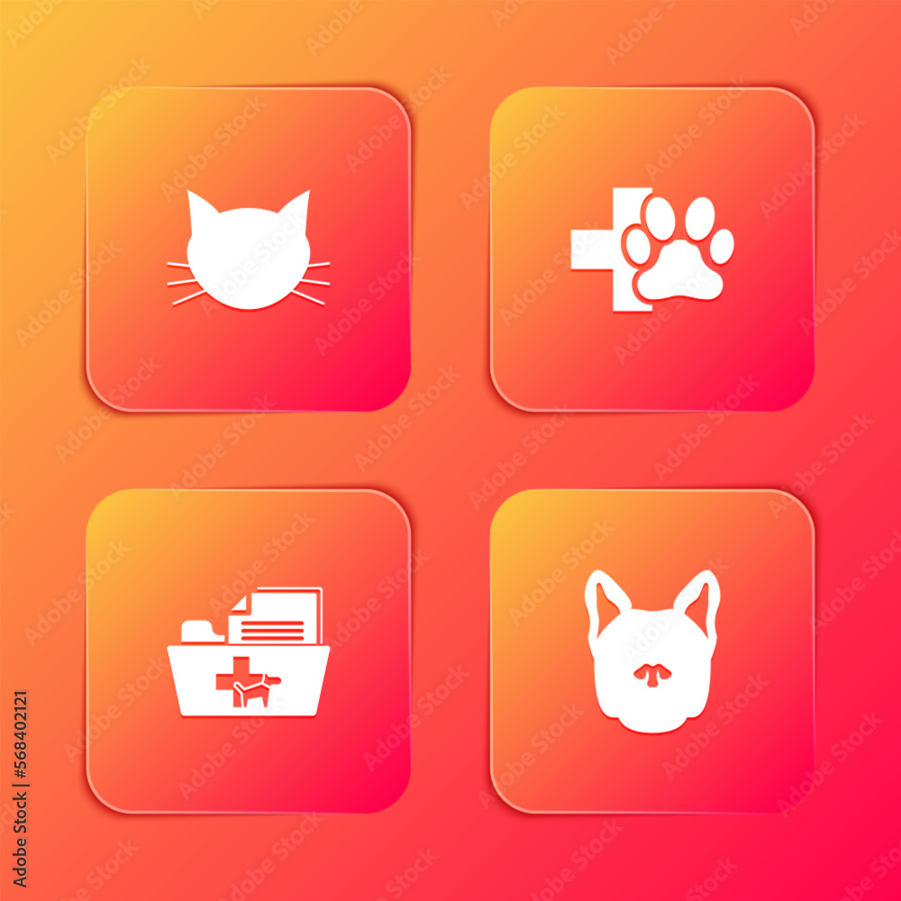 Set Cat, Veterinary clinic, Medical veterinary record folder and Dog icon. Vector Set Cat, Veterinary clinic, Medical veterinary record folder and Dog icon. Vector