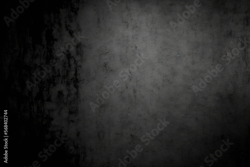 Abstract grunge black Background, Texture. Gloomy dirty old empty concrete wall. Textured rough dark grey Surface. Vintage Web banner or Wallpaper With Copy Space. Generative AI
