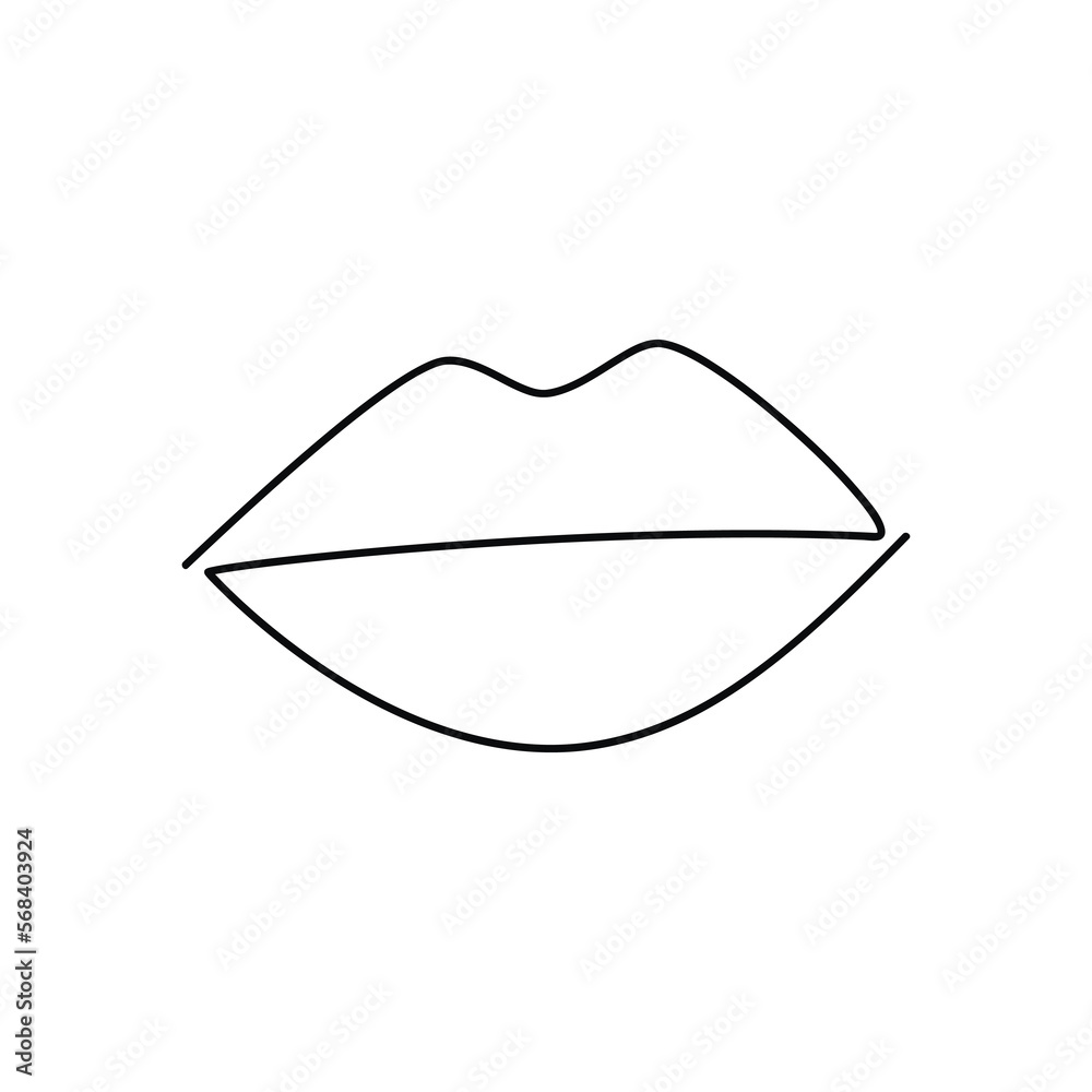 Line continuous drawing vector illustration. Outline lips silhouette. Female hand drawn mouth linear icon. Minimal design element for print, banner, Valentine’s card, wall art poster, brochure, logo. Line continuous drawing vector illustration. Outline lips silhouette. Female hand drawn mouth linear icon. Minimal design element for print, banner, Valentine’s card, wall art poster, brochure, logo.
