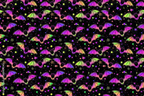 Canvastavla Seamless jpg pattern of colorful flying bats