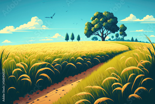 Barley field in summer. Generative AI