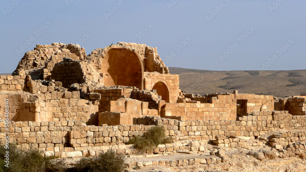 Ruins of the ancient Nabatean city on Negev desert.