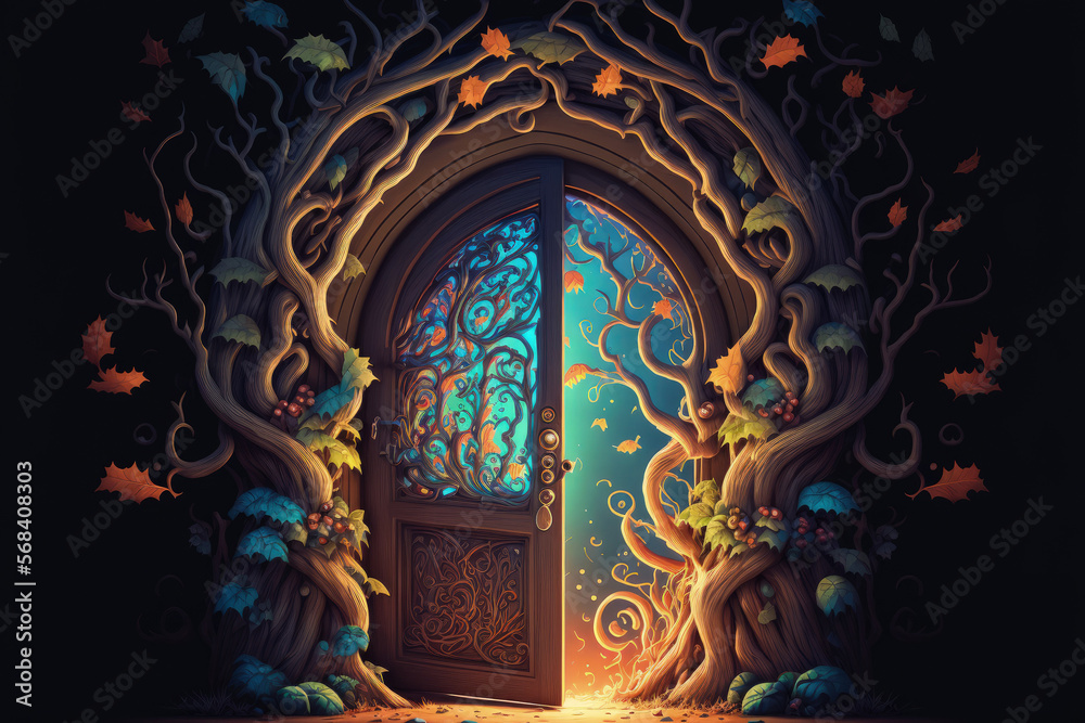 Illustration of a magic doorway in a fantasy. Generative AI