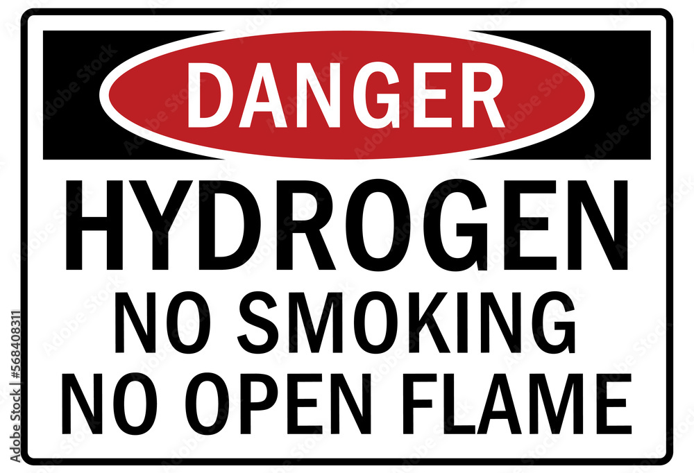 Flammable gas warning sign and labels hydrogen no smoking no open flame Flammable gas warning sign and labels hydrogen no smoking no open flame