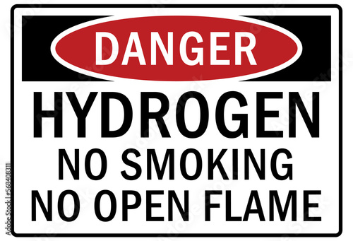 Flammable gas warning sign and labels hydrogen no smoking no open flame