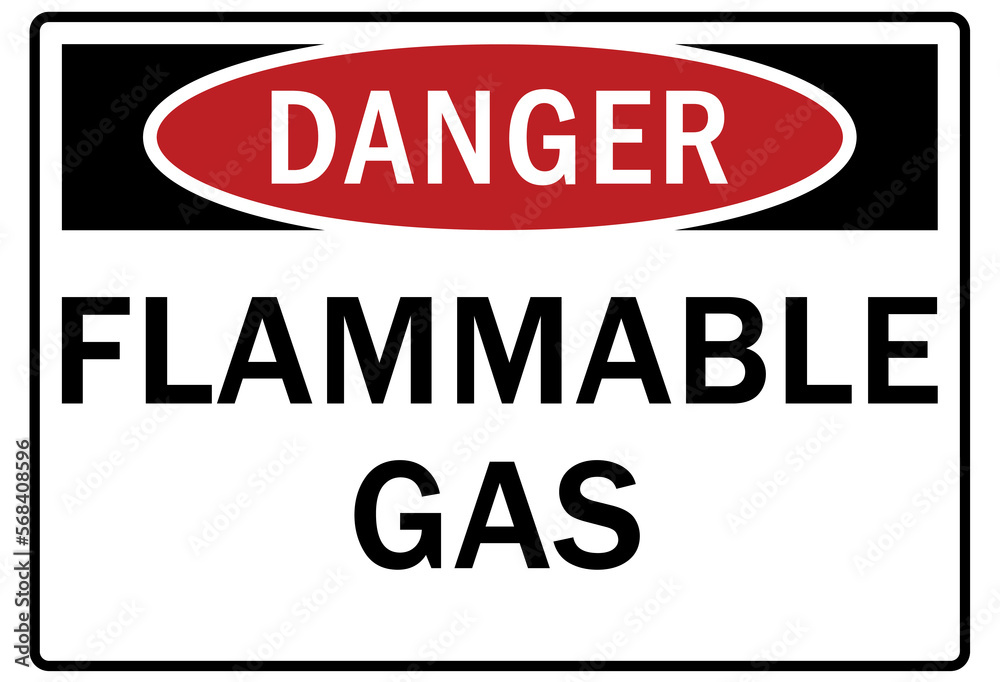 Flammable gas warning sign and labels