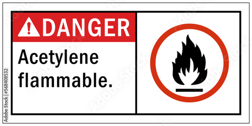 Flammable gas warning sign and labels acetylene flammable
