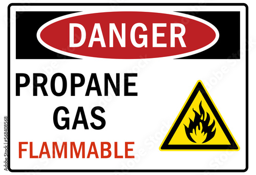 Flammable gas warning sign and labels propane gas flammable