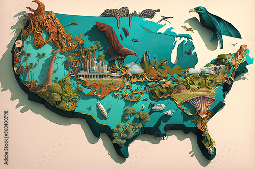 Generative AI Illustration of USA Map Collage