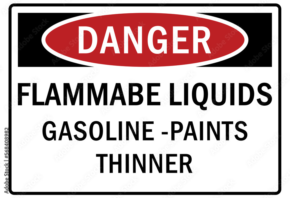 Flammable liquid sign and labels flammable liquids gasoline, paint