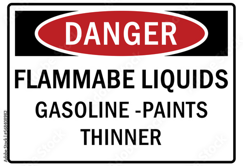 Flammable liquid sign and labels flammable liquids gasoline, paint thinner