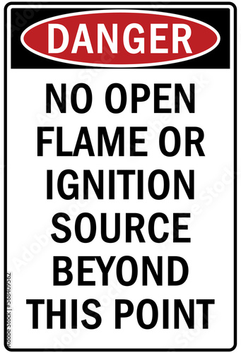 flammable hazard warning sign and labels no open flame or ignition source beyond this point
