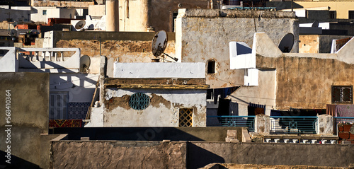 Roofs of nested small houses in the old town in Tunisia