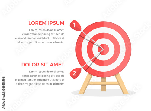 Red target with two arrows, two steps or options infographics