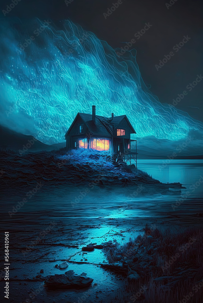 Fantastically beautiful unreal landscapes with neon glow. Generative AI. Fantastically beautiful unreal landscapes with neon glow. Generative AI.