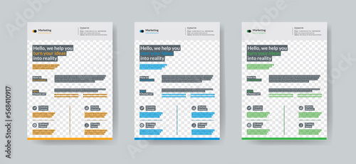 a bundle of 3 templates of a4 flyer, Flyer template layout design. corporate business flyer, brochure, magazine or flier mockup in bright colors. perfect for creative professional business. 