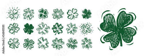 Saint Patricks Day, clover set, hand drawn illustrations.	
 photo
