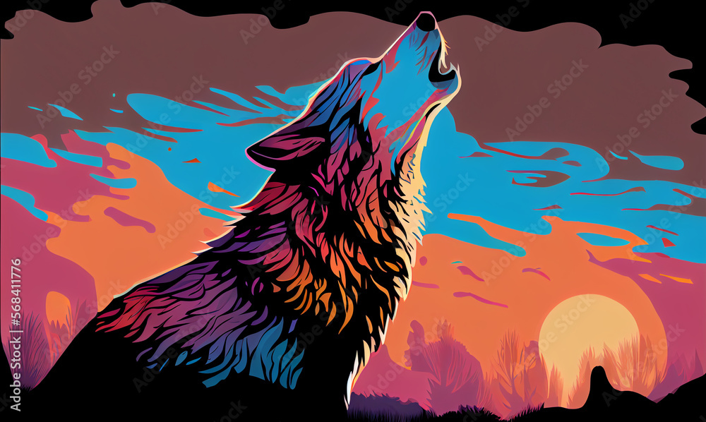 An illustration of howling wolf