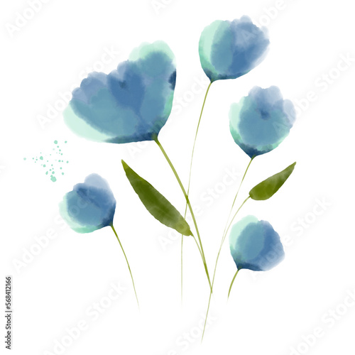 Fototapeta Naklejka Na Ścianę i Meble -  Abstract blue flowers, digital watercolor illustration