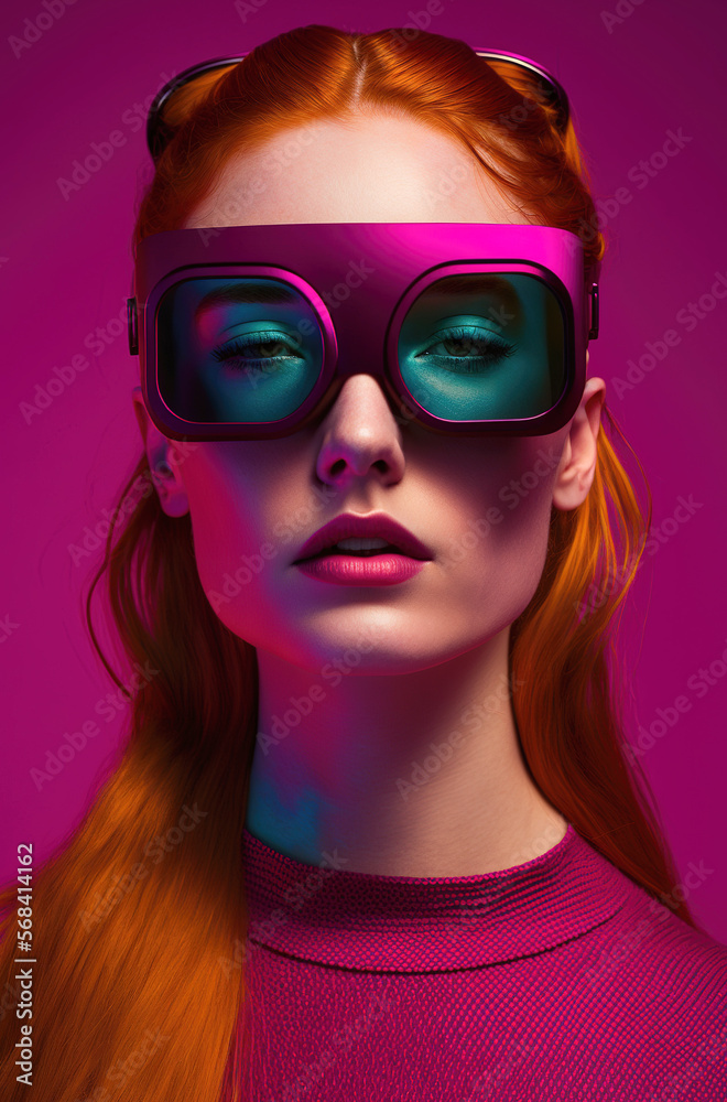 Generative AI illustration of pretty girl with virtual glasses experience